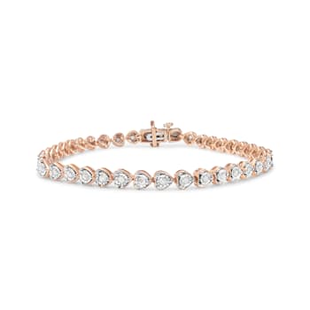 10K Rose Gold Over Sterling Silver 1.0 Ctw Diamond Heart Tennis Bracelet