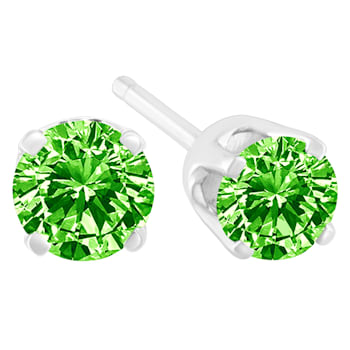 Sterling Silver 1/5ctw Round Brilliant-Cut Green Diamond Classic Stud Earrings