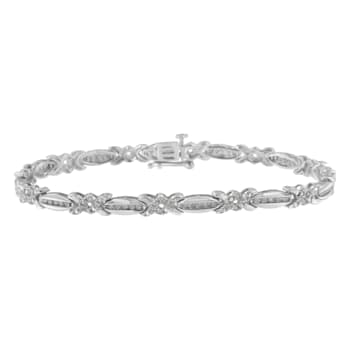 Sterling Silver 1.0ctw Diamond X-Link Tennis Bracelet