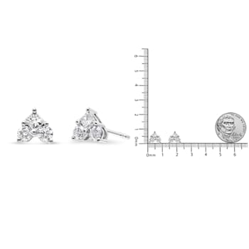 10K White Gold 1/2ctw Diamond 3 Stone Trio Heart Stud Earring