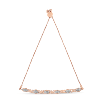 14K Rose Gold Over Sterling Diamond Accent Marquise Shape and Heart
Links Bolo - Adjustable 6" to 9"