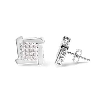 10K White Gold 1/2 Cttw Composite  Princess Diamond Square and Swirl
Stud Earrings
