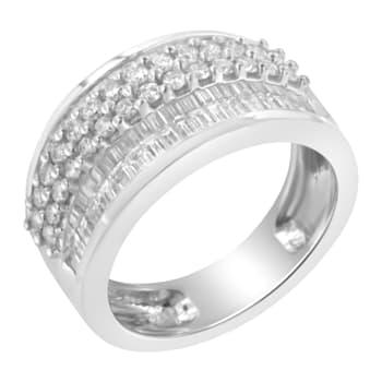 14K White Gold Round and Baguette Diamond Ring (1 1/2 Cttw, F-G Color,
SI1-SI2 Clarity)