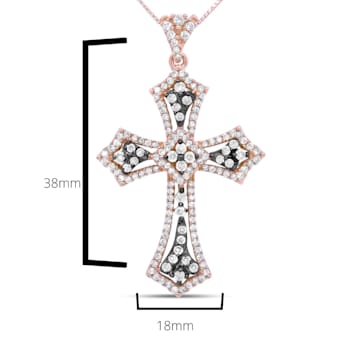 14K Rose Gold and Black Rhodium 1.0ctw Diamond Cross Pendant w\chain 18"