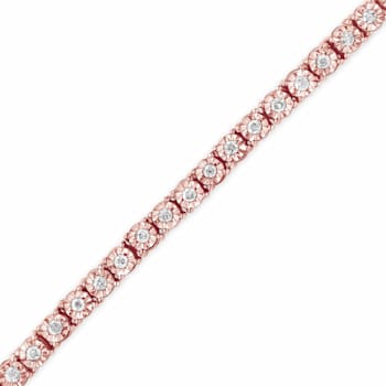 10K Rose Gold Over Sterling Silver 1.0 Ctw Round-Cut Diamond Tennis Bracelet