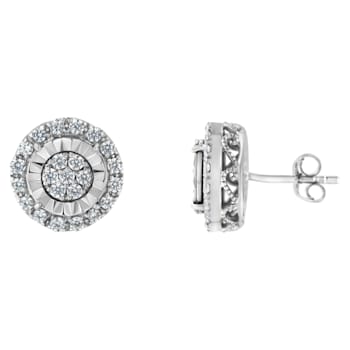 Sterling Silver Diamond Cluster Earrings 1.0ctw
