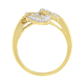 10K Yellow and White Gold 1/2ctw Mixed Shape Diamond Triple Leaf Ring
(I-J Color, I1-I2 Clarity)