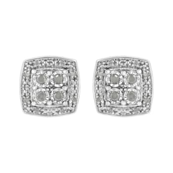 0.25ctw Round-Cut Diamond Sterling Silver Square-Shaped Milgrain Stud Earrings