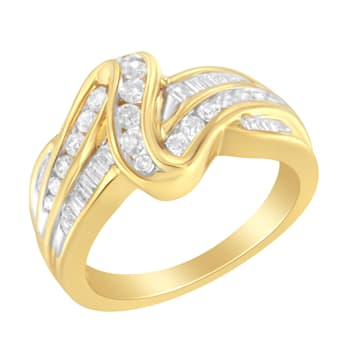 10K Yellow Gold 3/4ctw Channel Set Mixed Cut Diamond Bypass Ring (J-K
Color, I1-I2 Clarity)