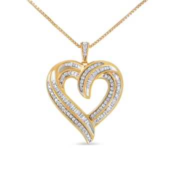 14K Yellow Gold Over Sterling Silver 3/4ctw Mixed Cut Diamond Open Heart
18" Pendant w\chain