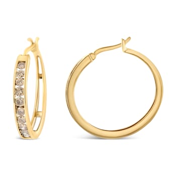 14K Yellow Gold Plated .925 Sterling Silver 1.0 Cttw Champagne Diamond
Hoop Earrings with Snap Post