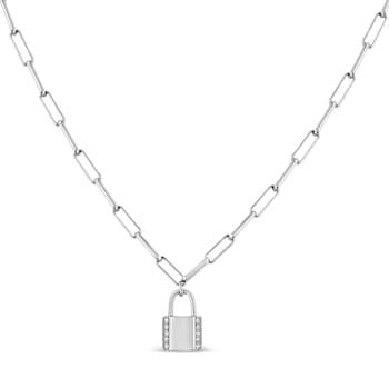 Sterling Silver 1/10ctw Round Diamond Lock Paperclip Chin Necklace (H-I
Color, SI1-SI2 Clarity)