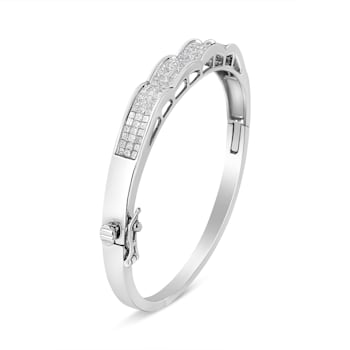 14K White Gold 3 1/3ctw Invisible Set Princess-Cut Diamond Wave Bangle Bracelet