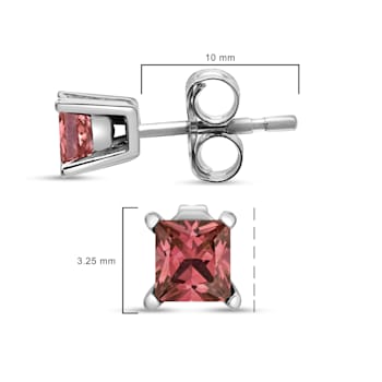 14K White Gold 1/2ctw Lab Grown Pink Princess Diamond Solitaire Stud Earrings