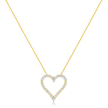 14K Yellow Gold Over Sterling Silver 2.0ctw Round Diamond Open Heart Necklace