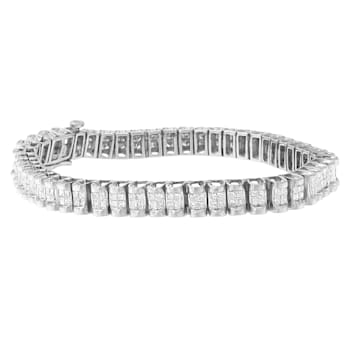 14K White Gold 3.0ctw Princess Cut Quad Invisible Set Tennis Bracelet
