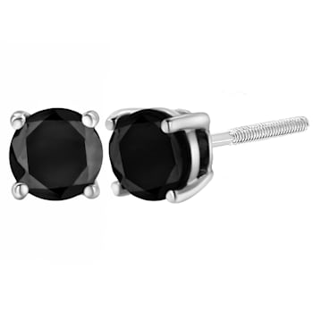 1.00ctw Round-Cut Black Diamond Sterling Silver Stud Earrings