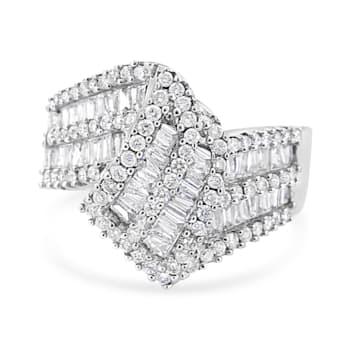 14K White Gold 1-1/2ctw Round and Baguette Diamond Bypass Cocktail
Ring(H-I Color, SI1-SI2 Clarity)