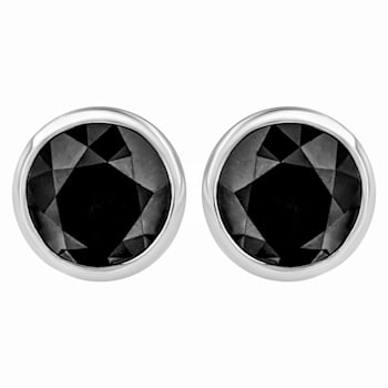 14K White Gold 4.0ctw Round Brilliant-Cut Black Diamond Bezel-Set Stud
Earrings with Screw Backs