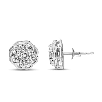 Sterling Silver 1/2ctw Round Diamond Cluster Openwork Floral Halo Stud Earrings