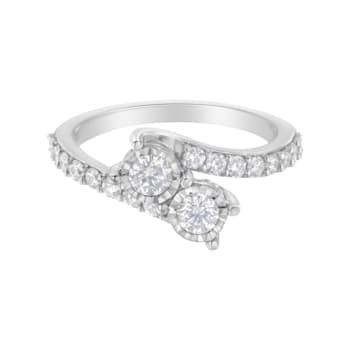 1.00ctw Two-Diamond Miracle-Set Bypass 10K White Gold Ring