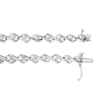 Sterling Silver .10ctw Round-Cut Diamond Link Bracelet