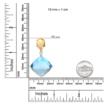 18K Two-tone Gold Cushion Blue Topaz and Pear Yellow Citrine with
Diamond Accent Dangle Pendant
