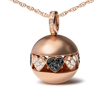 18K Rose Gold Pave Round Black and White Diamonds Ball with Heart Design Pendant