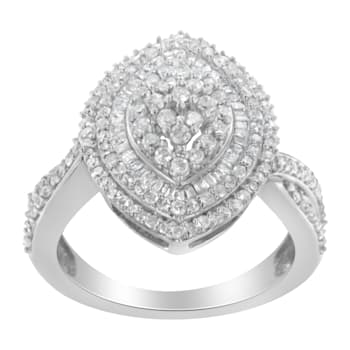 Sterling Silver 1.0ctw Mixed Cut Diamond Marquise-Shaped Cluster Ring
(I-J Color, I2-I3 Clarity)