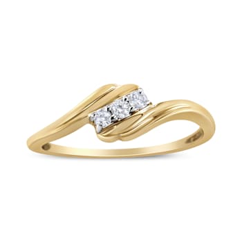 10K Yellow Gold over Sterling Silver 1/10ctw Diamond Three-Stone Bypass Ring