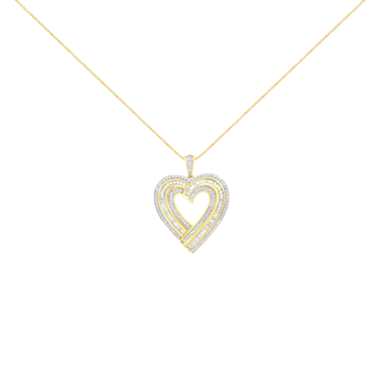 1.375ctw Baguette Diamond 14K Yellow Gold Over Sterling Silver Heart Necklace