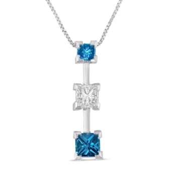 14K White Gold 7/8ctw Treated Blue and White Princess Cut Diamond
Pendant w\chain(H-I, SI2-I1)