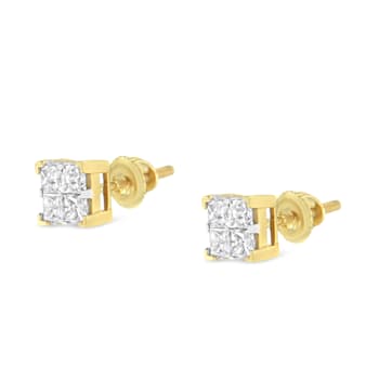 10K Yellow Gold 3/4ctw Invisible Set Princess-Cut Diamond Composite
Square Stud Earrings