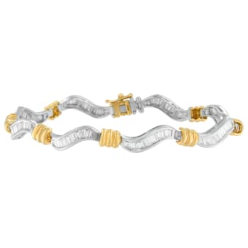 10K Two-Tone Gold 2.0ctw Baguette Cut Diamond Spiral Bracelet