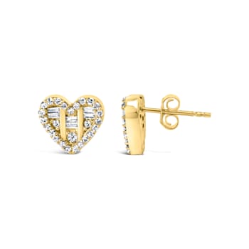 14K Yellow Gold Over Sterling Silver 1/2 Cttw Mixed Diamond Composite
Heart Shaped Stud Earring
