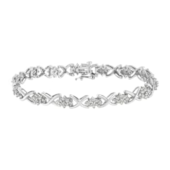 Rhodium Over Sterling Silver 2 1/4 Cttw Diamond Link Bracelet