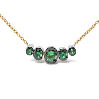18K Rose Gold Multi-Size Round Tsavorite and Pave Round Diamonds Curved
Bar Necklace