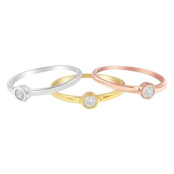 14K Gold Over Sterling Silver 1/6ctw Diamond Stacking Promise Ring Set/3
(J-K Color, I1-I2 Clarity)
