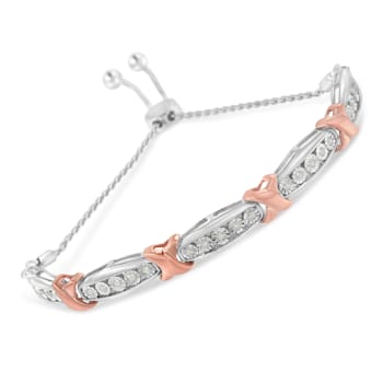 10K Two-Tone Gold Over Sterling Silver .25ctw Diamond X Bolo Bracelet