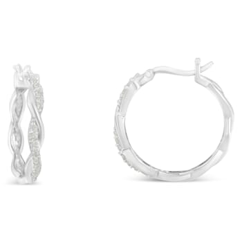 Sterling-Silver 1/4ctw Pave Set Diamond Twisted Spiral Hoop Earring