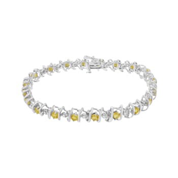 3.5 mm Lab Created Yellow Citrine and 1/6 ctw Diamond Rhodium Over
Sterling Silver Tennis Bracelet