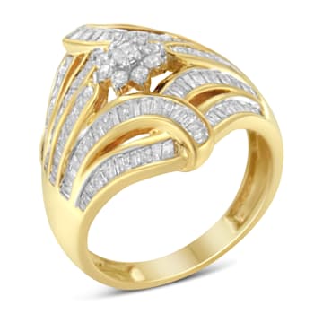 10K Yellow Gold Over Sterling Silver 1-1/8ctw Diamond Flower & Fern
Ring (I-J Color, I2-I3 Clarity)