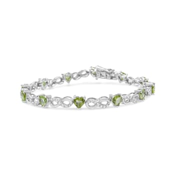 Sterling Silver 1.0ctw Diamond and Lab Created Green Heart-Shaped
Peridot Infinity Link Bracelet