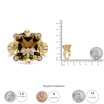 18K Yellow Gold 15x15mm Cushion Cut Lemon Quartz and 1/4 Cttw Diamond
Accented Cocktail Ring