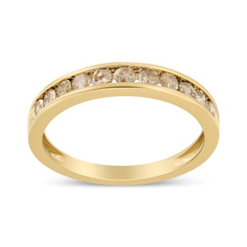 14K Yellow Gold Plated Sterling Silver 1/2 Ctw Round Diamond 11 Stone
Anniversary Band Ring