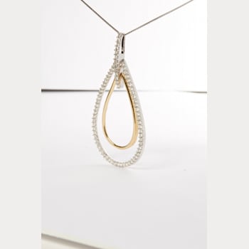 14K Two-Tone Gold Round Cut Diamond Double Burst Pendant Necklace 1.00ctw