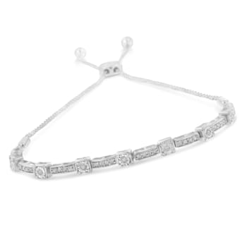 Sterling Silver 1/4 Cttw Diamond 4”-10” Adjustable Bolo Bracelet (I-J, I3)