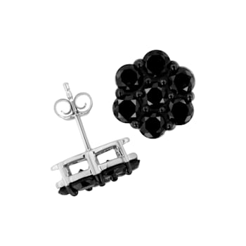 Sterling Silver 2.0ctw Prong Set Round-Cut Treated Black Diamond Floral
Cluster Stud Earring