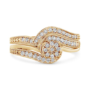 14K Yellow Gold Over Sterling Silver 1/3ctw Multi-Diamond Bypass
Vintage-Style Bridal Set