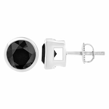 14K White Gold 4.0ctw Round Brilliant-Cut Black Diamond Bezel-Set Stud
Earrings with Screw Backs